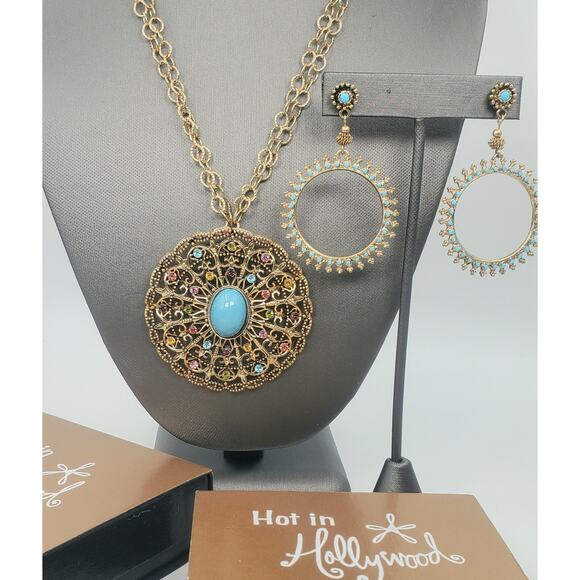 Vintage Hot in Hollywood Southwestern-Style Necklace and Earrings Set – NOS - Picture 1 of 12